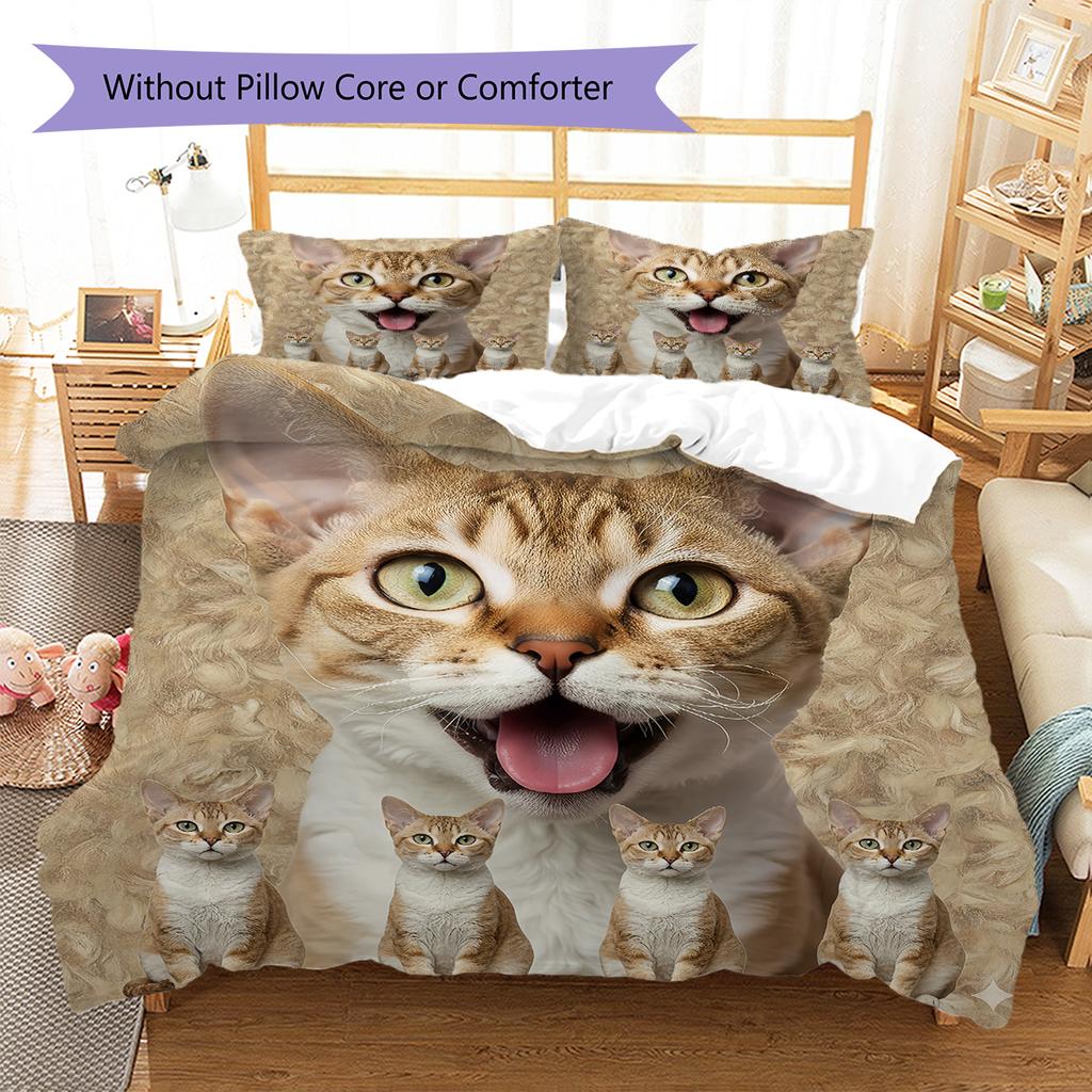 Cute Yellow Cat Pattern Bedding Quilt Set Quilt Cover Pillowcase Home Decoration Gift (1 * duvet cover + 2 * pillowcase, without core)