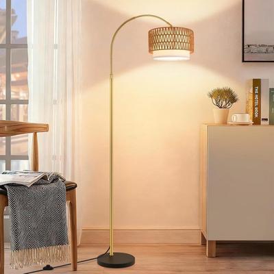 Arc Floor Lamp - NETTLIFE - Bohemian Style - Gold Rattan/metal - Adjustable Height 165-180 Cm - 9W LED
