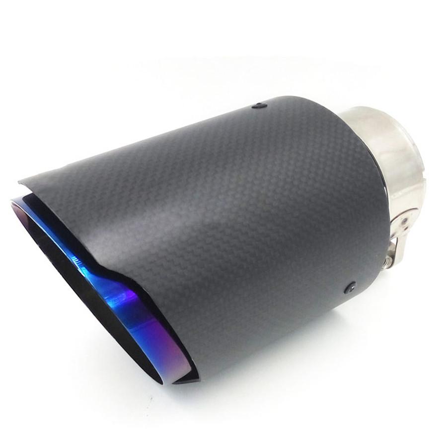 Car Universal 63-89mm Blue Burnt Steel End Carbon Fiber Exhaust Muffler Tip Pipe