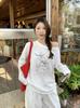 2026 Summer Plus Size Asymmetrical Neck Long Sleeve Top with Sweet Design Print