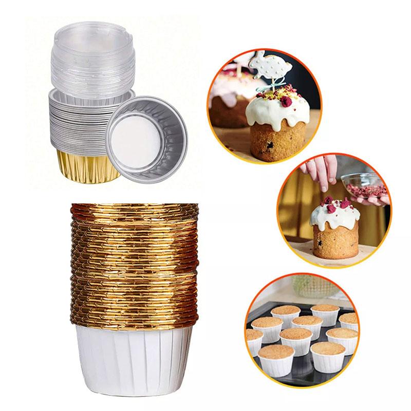 Disposable Aluminum Foil Tart Pans with Lids Mini Pie and Cupcake Baking Molds for Oven Freezer Takeout Kitchen Supplies