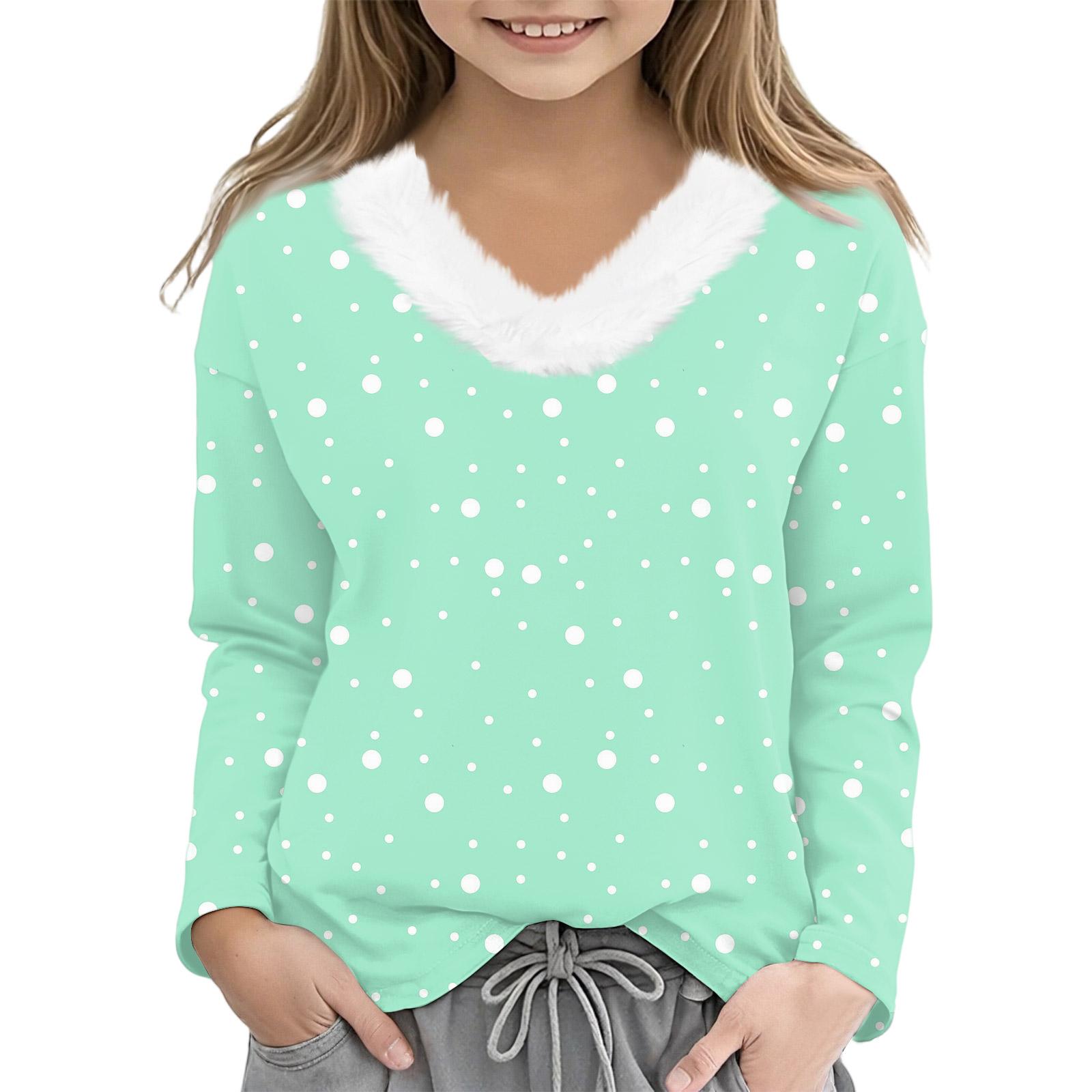 

Christmas Day Girls Long Sleeve T Shirts Kids Girls V-Neck Tee Christmas Print Long Sleeve Top 140