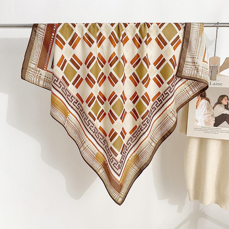 Design sense geometric printing simulation silk 91 herringbone pattern square scarf women with decorative scarf silk scarf holiday gift