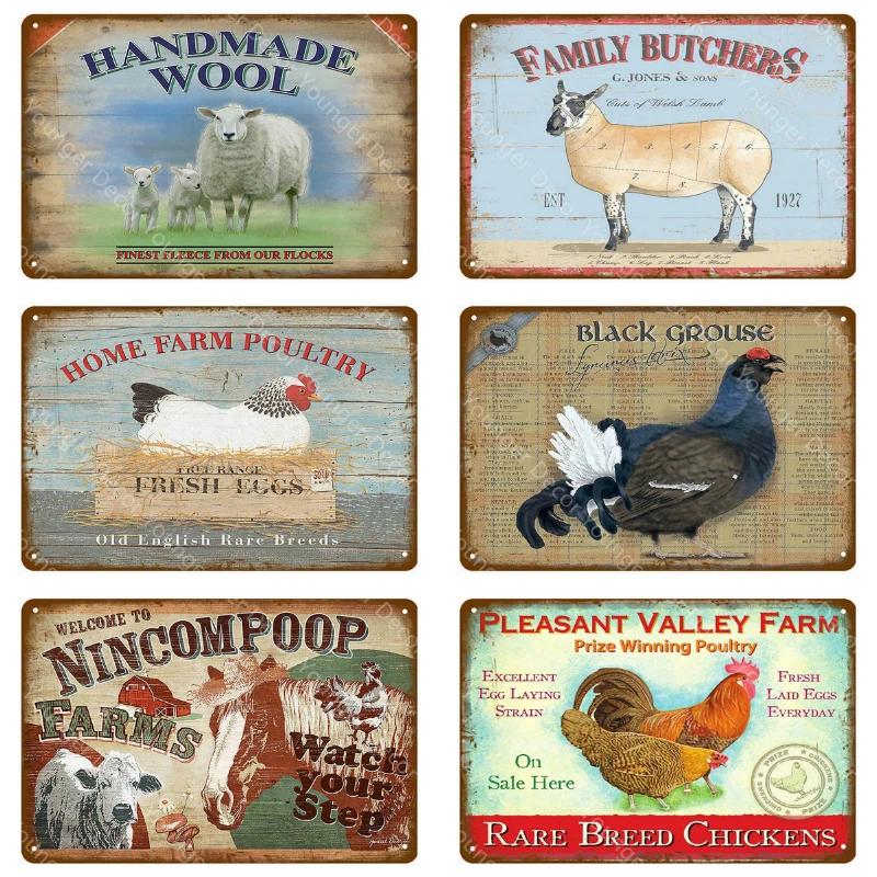 Family Butchers Tin Signs Beef Cuts Duck Eggs Wool Vintage Metal Plaque Farmhouse Farm Shop Wall Decor Cow Pig Poster YI-120