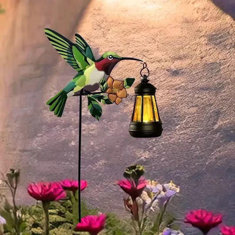 Neue Solar-Kolibri-Laterne Schmiedeeisen-Einsatz Vogel Gartenornamente, Außengartendekorationen, Kunsthandwerk Rasenlichter
