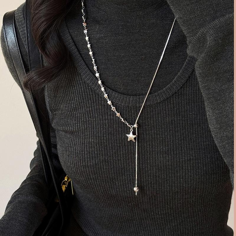 Graduation Gift Jewelry for Women Silver Asymmetrical Star Pendant Adjustable Snake Chain Dainty Necklace