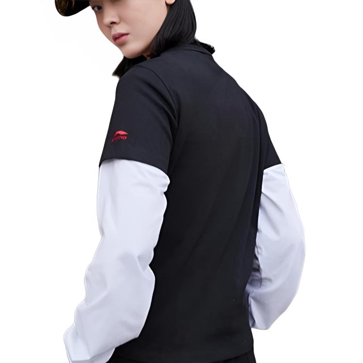 Lining Sports Fashion Series Daily Progress Fun Print Round Neck Short Sleeve T-Shirt Women Tops Black AHSR002-2