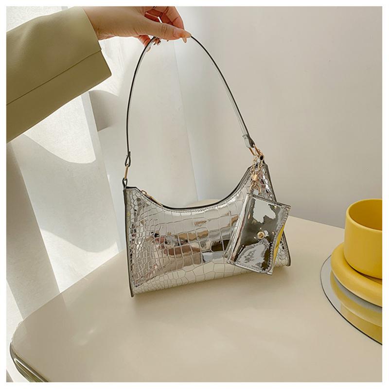 

Модная сумка через плечо с узором аллигатора и кошельком для женщин, новые тенденции, сумки подмышками, однотонная кожаная сумка на цепочке