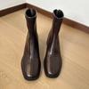 Stivali Autunnali Invernali Elastici Sottili con Tacco Spesso Retro Aumento Altezza Interna Stivali Corti con Tacco Alto Piccolo Donna Punta Quadrata Francese