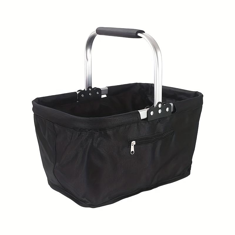 Foldable Aluminum Frame Basket with a Large Zippered Side Pocket and a Foldable Oxford Cloth Shopping Handbag