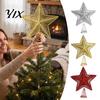 Gold Silver Glitter Star Christmas Tree Topper, Hollow Treetop Ornament, Three Dimensional Topper Sparkling Decoration for Holiday Home Party