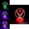 Deer Cross Pattern 3d Led Night Light With Remote Control For Home Office And Celebration Use