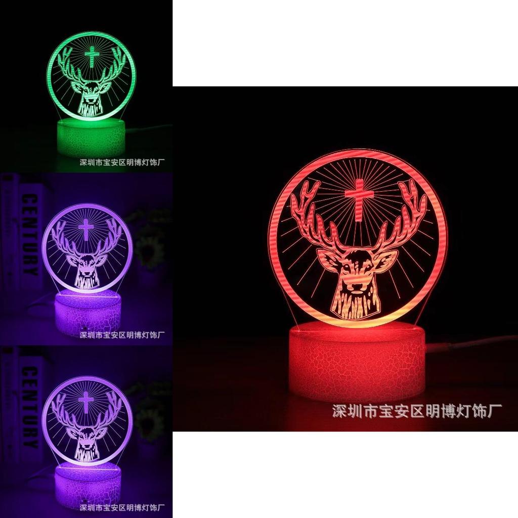 Deer Cross Pattern 3d Led Night Light With Remote Control For Home Office And Celebration Use