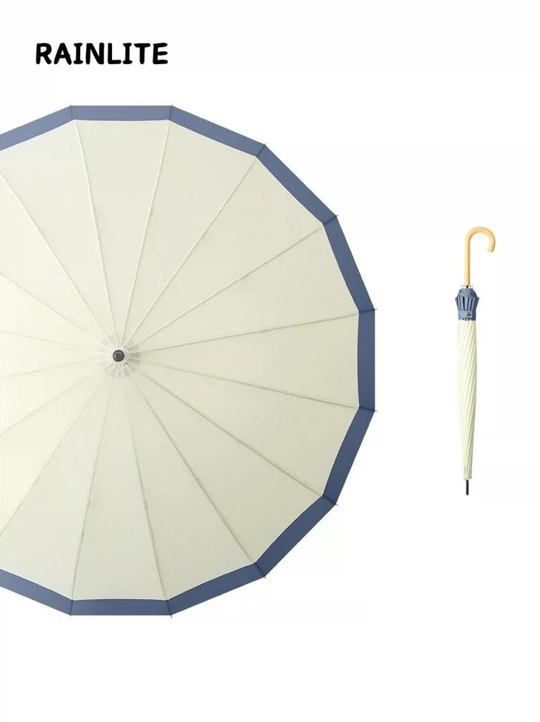 Rainlite Japanese and Korean Small Fresh Long Handle Umbrella 16 Bone Large Straight Rod Sunny Umbrella Windproof Wood Curved Handle Umbrella