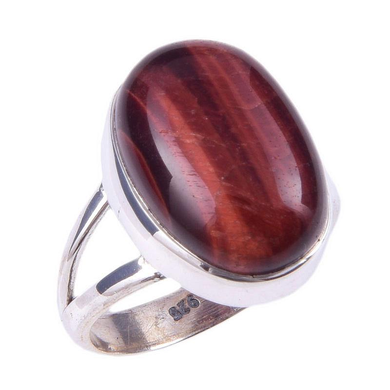 Natural Red Tiger's Eye Gemstone 925 Solid Sterling Silver Jewelry Ring S.6 c9v55