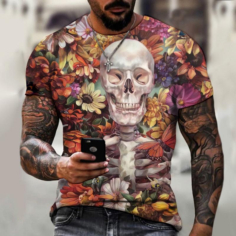 2023 Brand Men’s Shirt, Round Neck T-shirt, 3D Printing, Skull Pattern, Fashion Trend, New Summer Must-have, Oversize