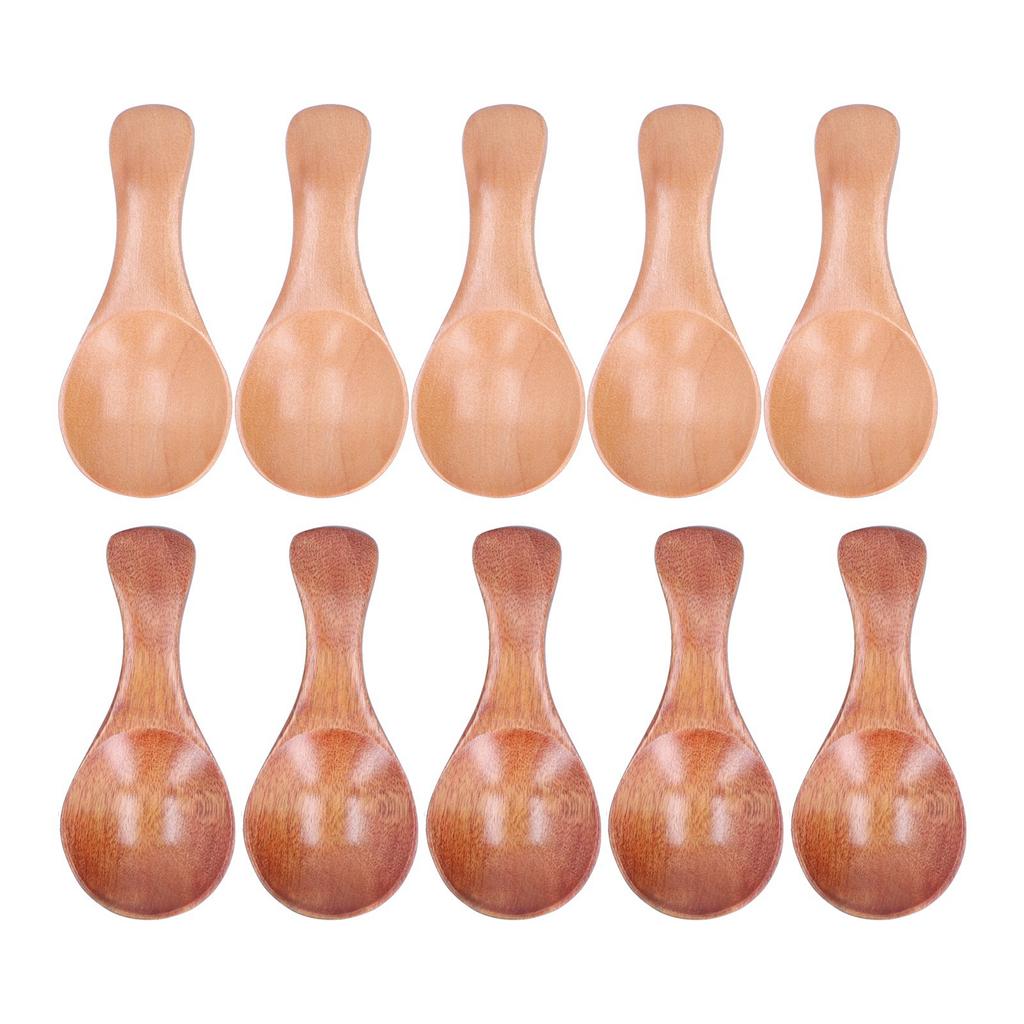 10 Stück Holzschaufel Zucker Salz Pulver Gewürz Mini Löffel mit kurzem Griff für Küchengebrauch