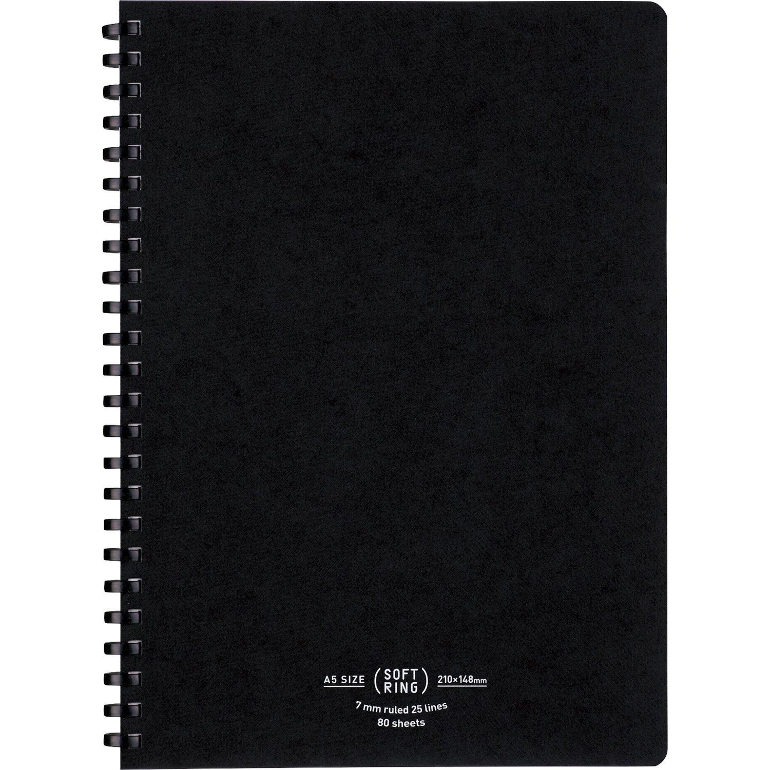 

KOKUYO Note Soft Ring Notebook Natural 80 Sheets A5 Black Black A-lined Su-SV638A-D