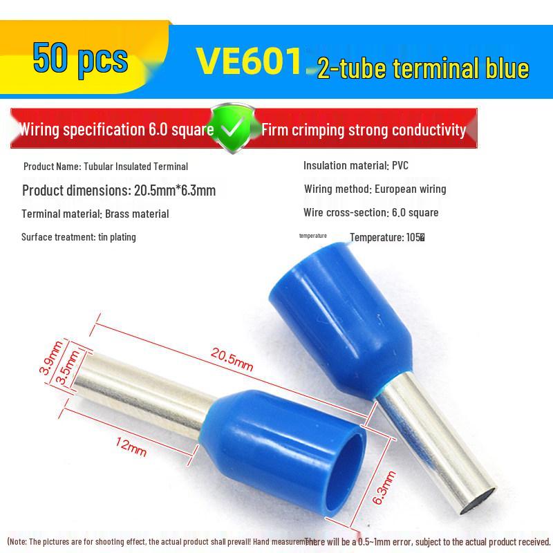 European Tubular Wire Connectors: VE0508, 7508, 1008, 1508, 2508 Pin Terminals