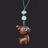 Carved Green Sandalwood Deer Pendant Keychain Accessory