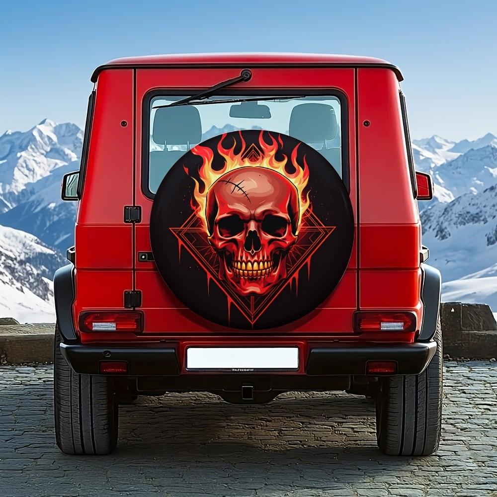Flame Skull Universal Spare Tire Cover 14-17 Inch for Off-Road SUV Outdoor Camping Car Exterior Decoration