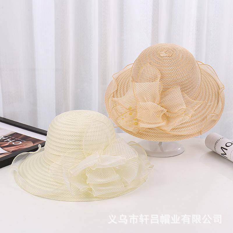 Eugen yarn wavy lace flower eaves women's summer sunscreen bucket hat fashion versatile sun hat outdoor pot hat