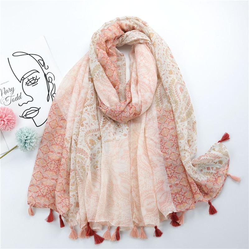 Autumn Fashion Ink Painting Floral Tassel Viscose Shawl Scarf Lady High Quality Wrap Pashmina Stole Bufandas Muslim Hijab Sjaal