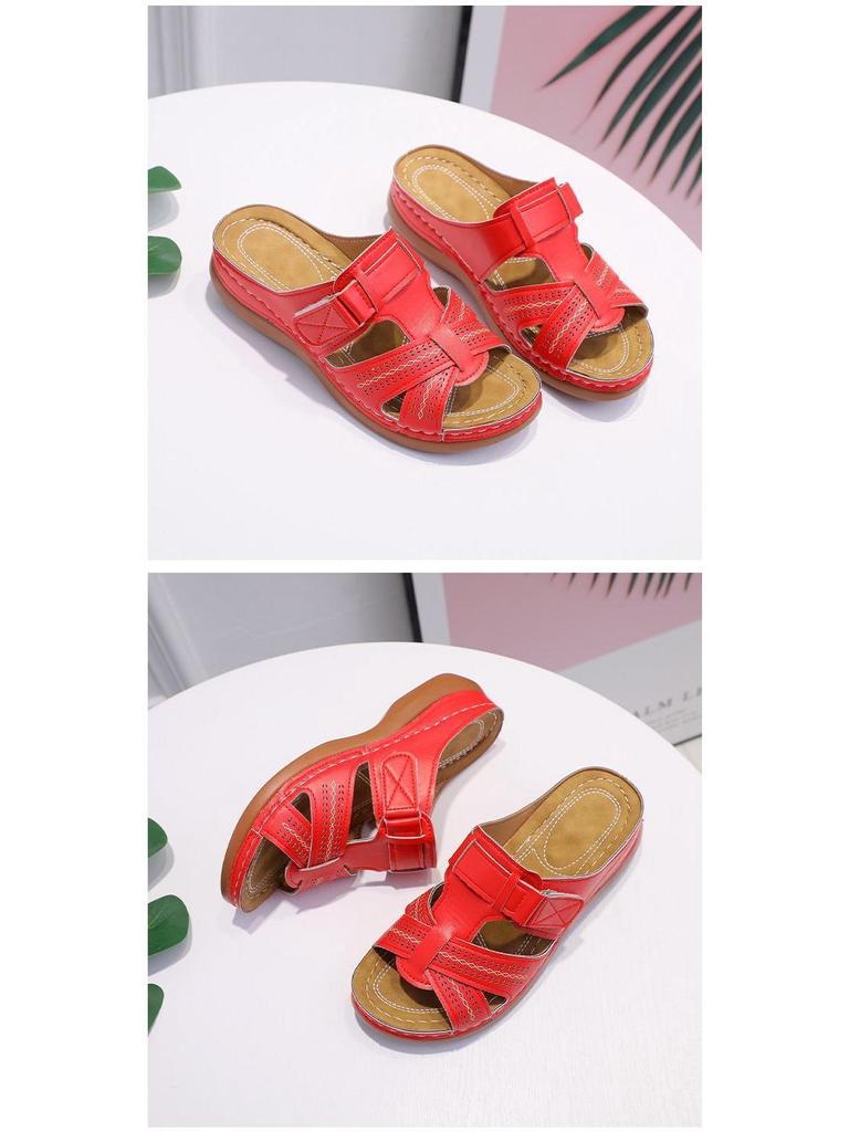 2022 Women's Retro Thick-Soled Sandals - European and American Style, Solid Color, Sizes 43-44