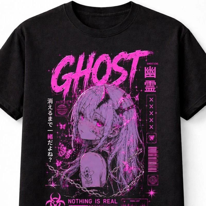 Ghost Anime Girl Y2K Goth Unisexga Cyber Graphic Unisex TShirt S