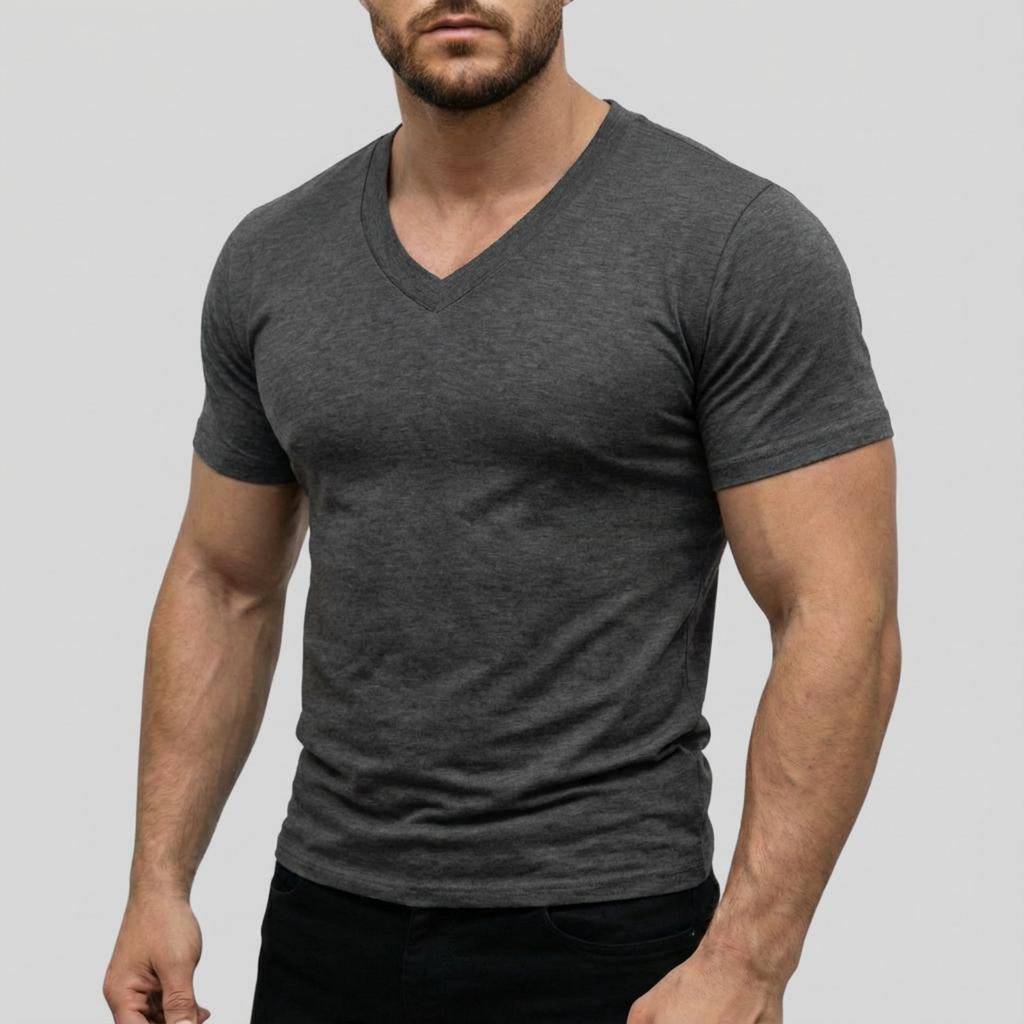 Herren Casual -farbig Elastisches Gewebe Kurzärmlig Rundhals Oberteil