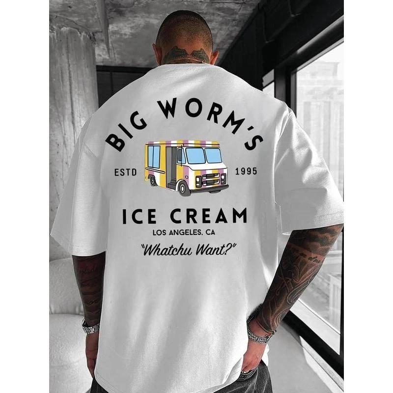 

Big Worm Ice Cream Unisex Cotton T-Shirt, Retro Truck Graphic S