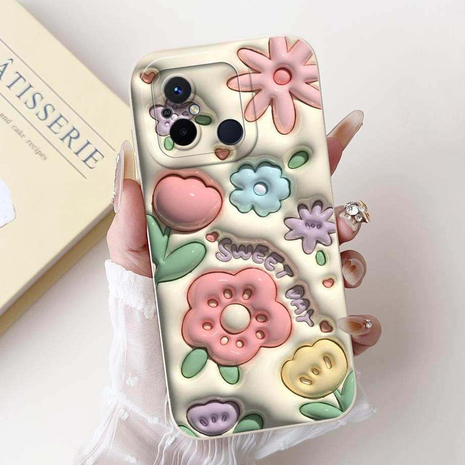 For Xiaomi Redmi 12C 11A 4G Phone Case Redmi 12 4G Poco C55 Back Cover Soft Liquid Silicone Pnada Rabbit Flower Cute Fundas
