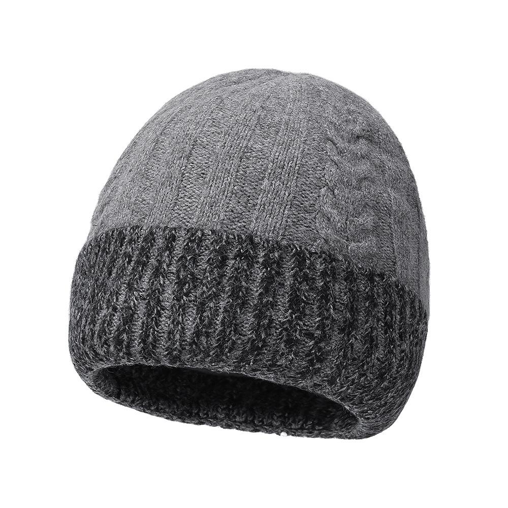 

Зимняя двухцветная шерстяная шапка с отворотом, мужская теплая вязаная шапка для защиты ушей светло-серый