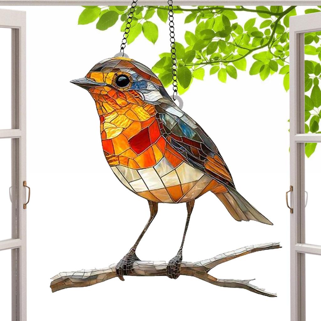 Sonnenfänger Acryl Fensterhänger Garten Sonnenfänger Hohe Transparenz Klar Buntglas Ornament mit Vogelmustern für Zuhause