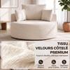 Round Chenille Ottoman Sofa, 2 Cushions, Backrest, Bolster, Load 250 kg, 130 x 130 x 82 cm, Cream