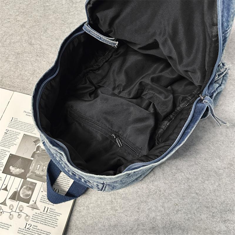 Denim Backpack Large Capacity Student Schoolbag Travel Commuter Backpack