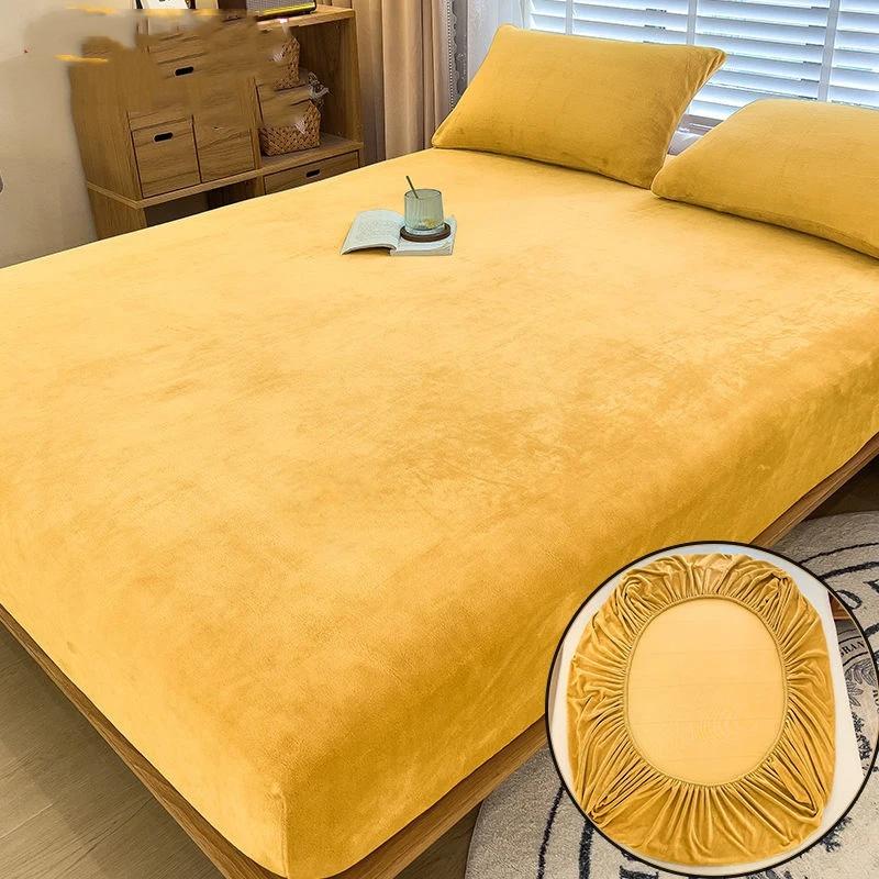 Warm and Thick Winter Fitted Sheet Non Slip Adjustable Mattress Covers Soft Velvet Bed Covers Mattresses Protective Covers