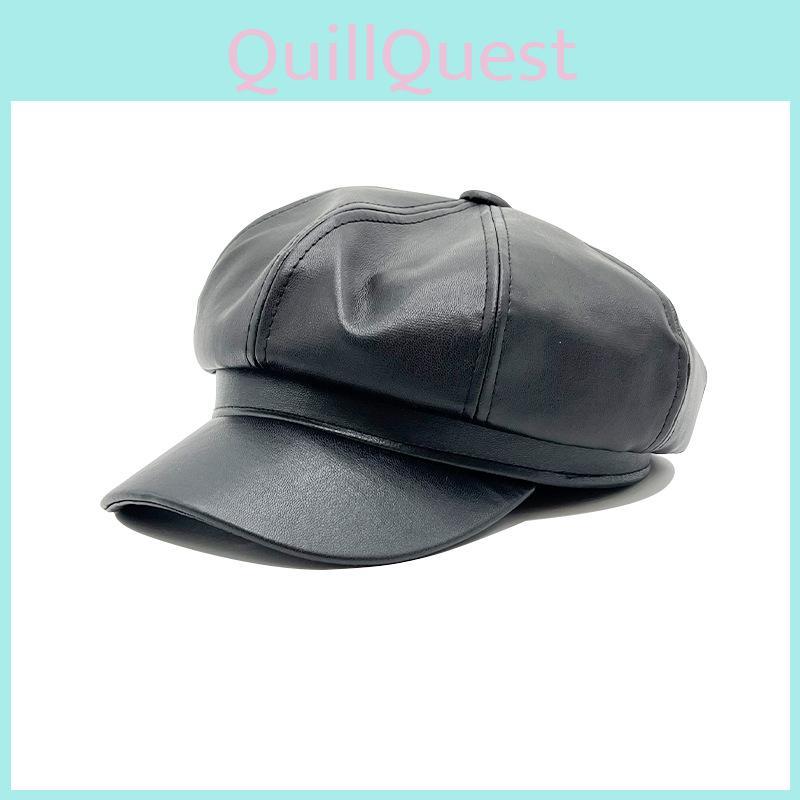 Stylish Pu Leather Round Top Beret Hat For Winter Casual Wear