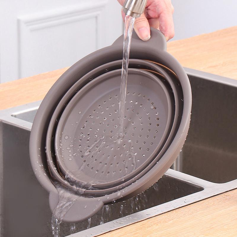 Thickening Foldable Drain Basket Silica Gel High Temperature Resistance Kitchen Fruits Vegetable Basket Food Grade Multi Purpose
