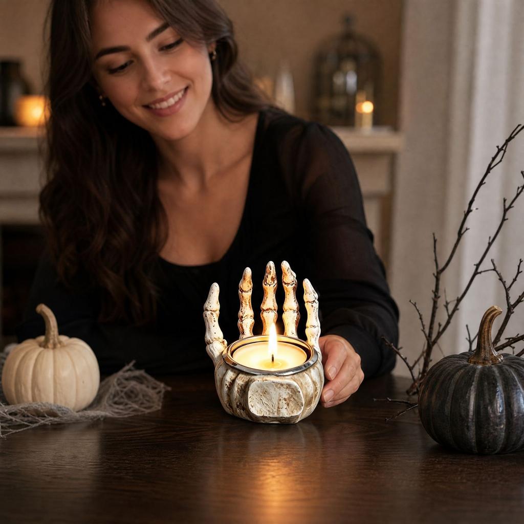 Halloween Skeleton Hand Candle Holder for Tabletop Decor