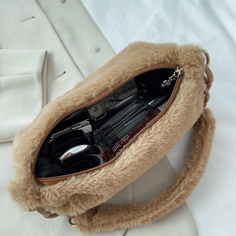 Elegant Autumn Winter Shoulder Bags Small Armpit Bags Women Plush Acrylic Chain Underarm Pouch Designer Luxury Casual Handbags