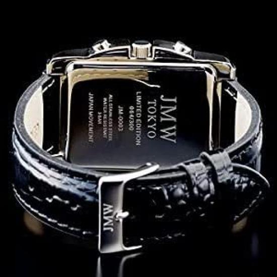 JMW TOKYO Men's Square Watch In White & Black, Square Rectangular Chronograph, Limited Edition Seiko Quartz Movement with Genuine Leather Strap,