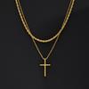 2Pcs Stainless Steel Cross Pendant Necklace For Men Titanium Steel Twisted Rope Box Chain Choker Women Punk Fashion Jewelry