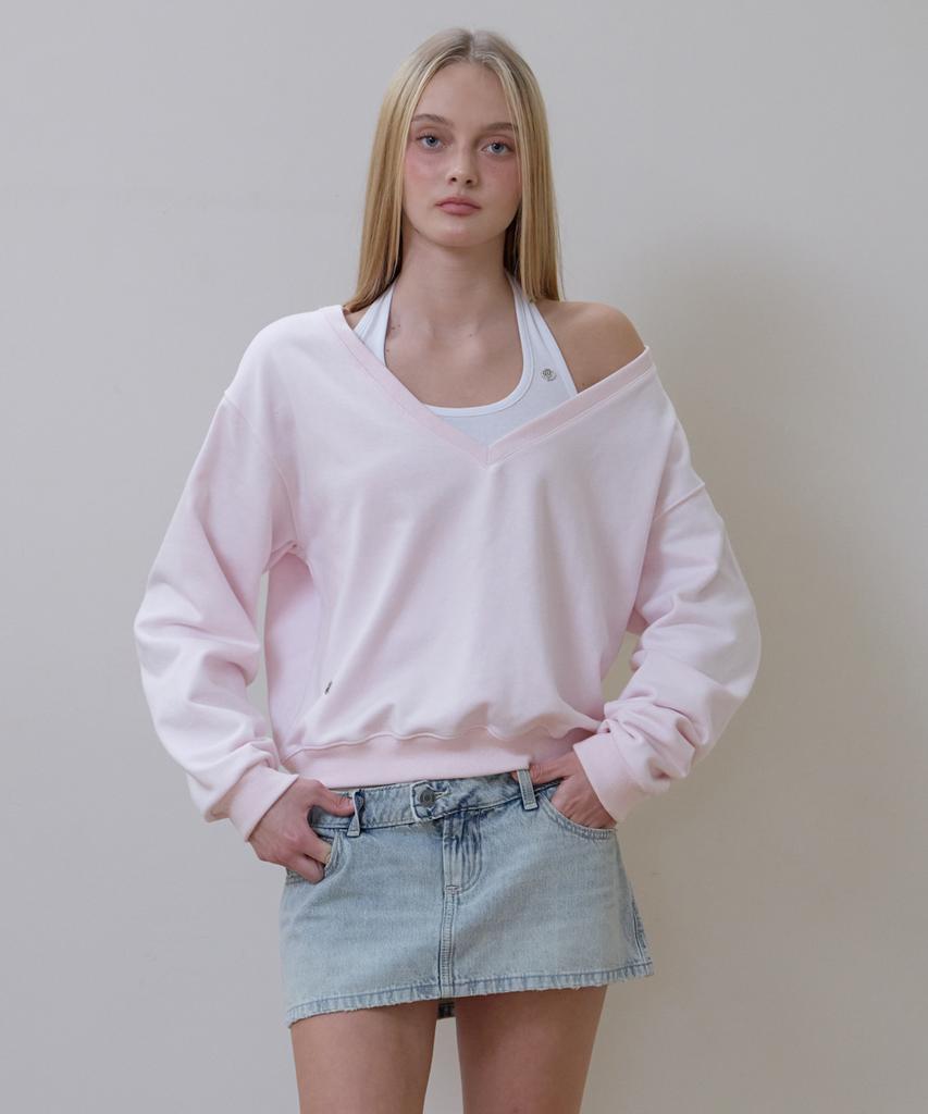 Rosefranz Deep V-Neck Sweatshirt [Pink]