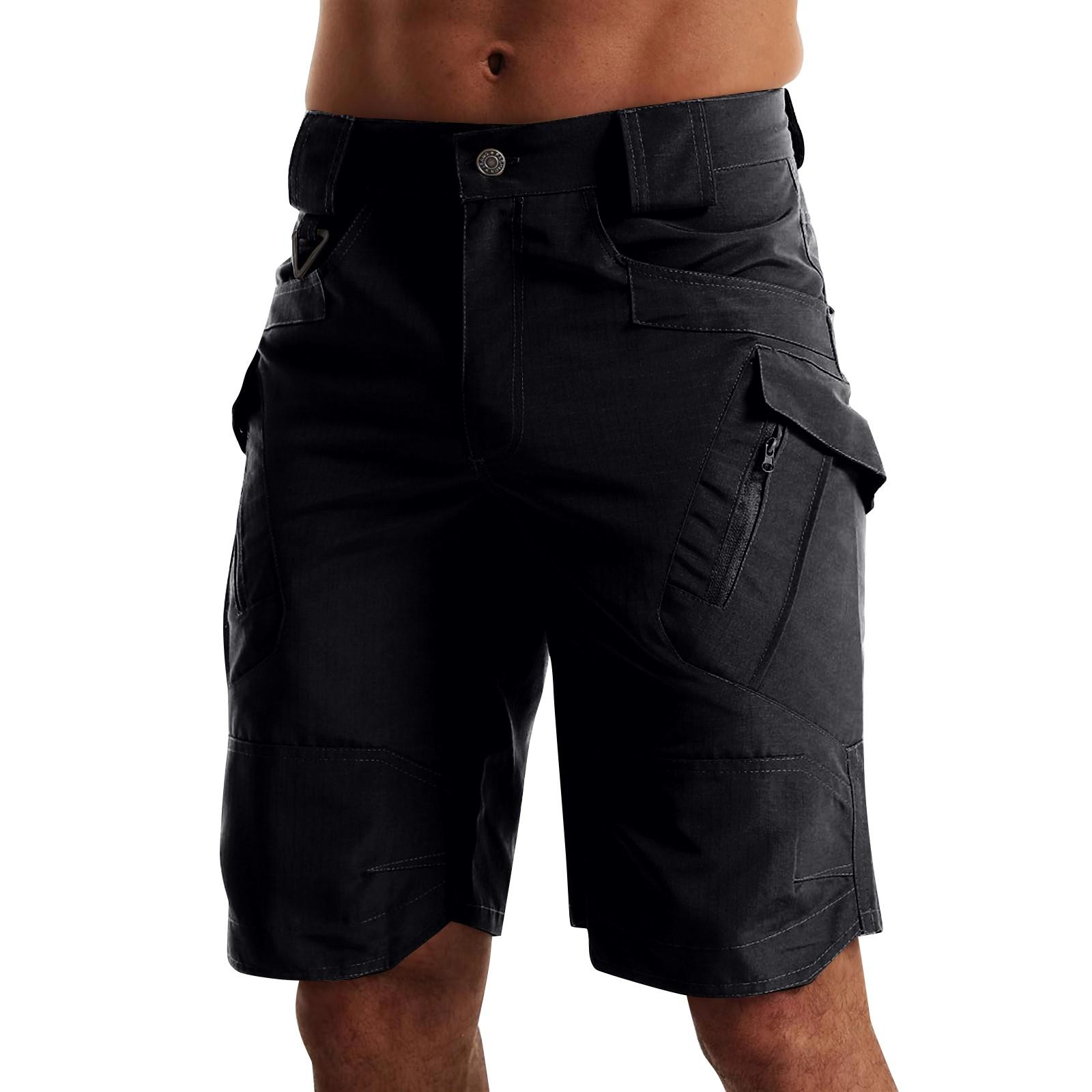 

Мужские летние однотонные повседневные спортивные дышащие шорты с несколькими карманами и быстрой сушкой M чёрный