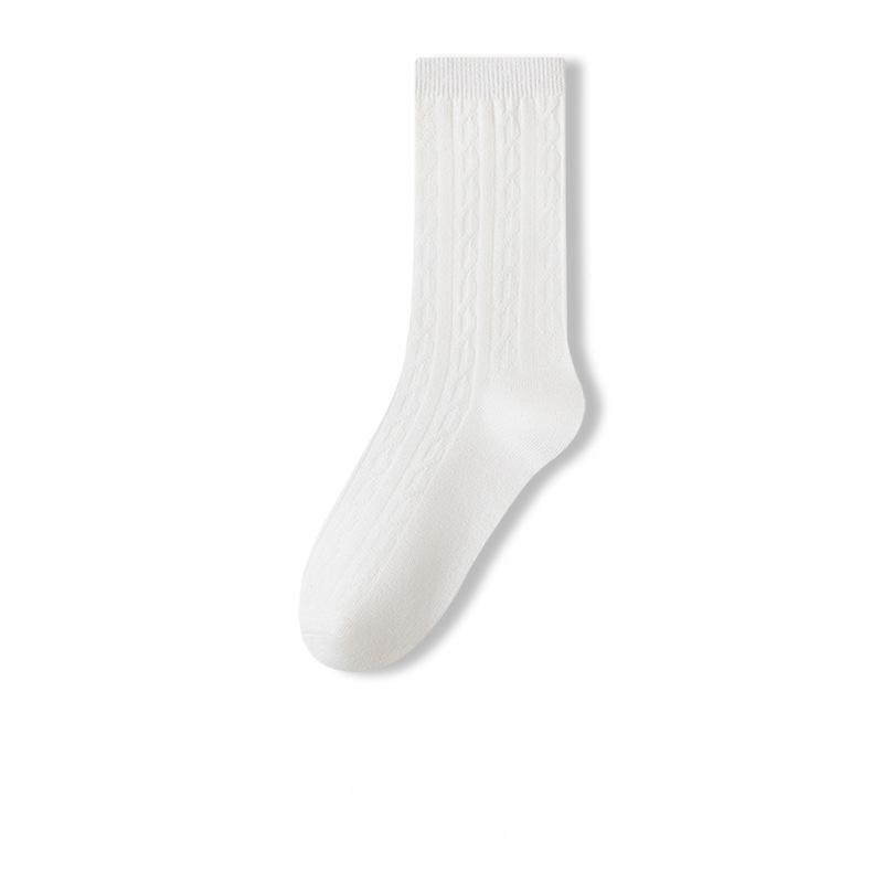 Female Spring and Autumn New Comfortable All Match Pure Color Hemp Boneless Sweat Absorbing Tube Socks