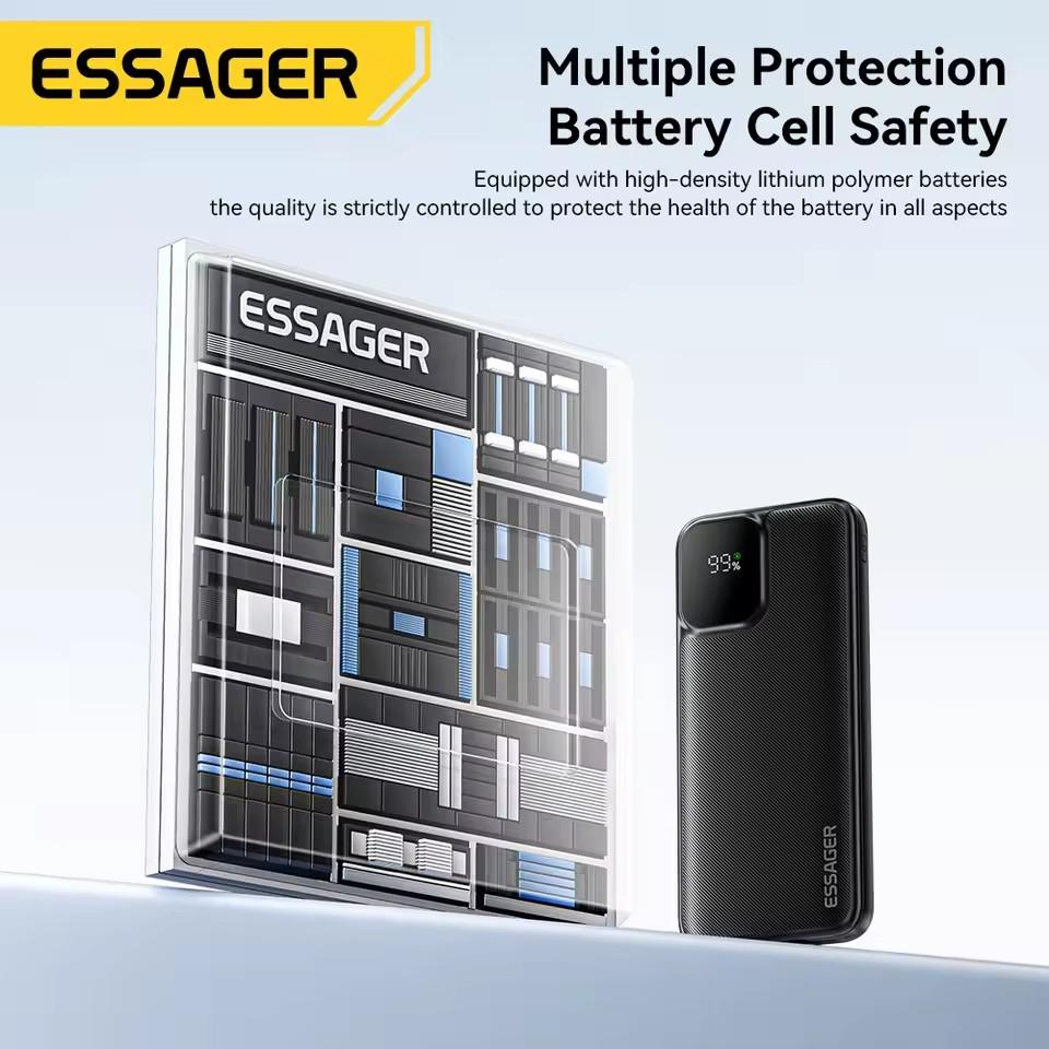 Essager 22.5W 20000mAh PowerBank PD Fast Charger with Two Cables Portable 10000mAh External Battery For iPhone 16 Xiaomi Samsung