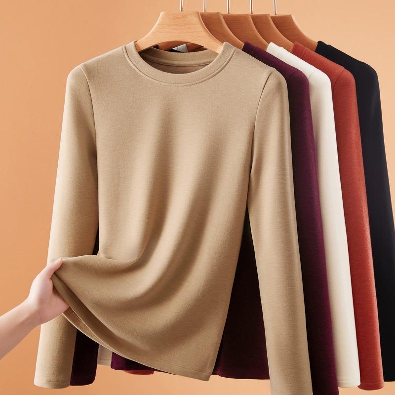 Warm Fleece Thermal Underwear Women's Round Neck Fleece Thickened Autumn and Winter Wool Silk New Inner Bottoming Shirt