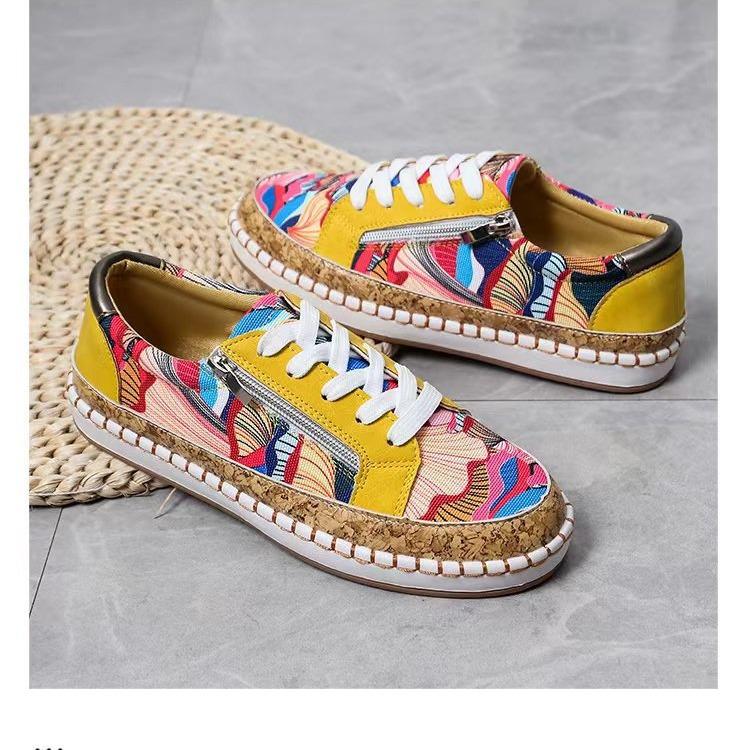 2022 Ethnic Style Plus Size Color Block Women's Casual Low-Top Printed Sporty Shoes