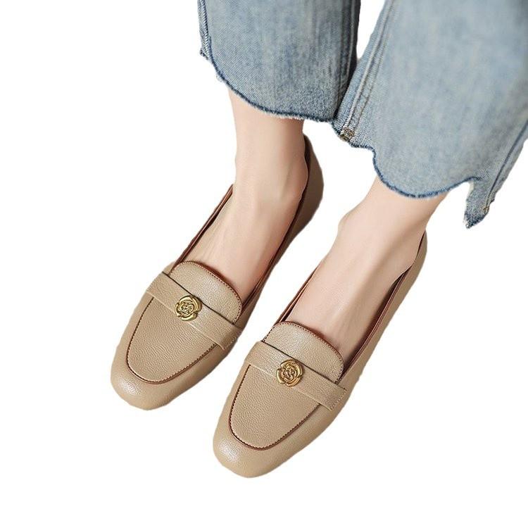 Retro soft leather thick heel single shoes women's 2025 new one-pedal French lightweight soft-soled leather shoes temperament fashion women's shoes